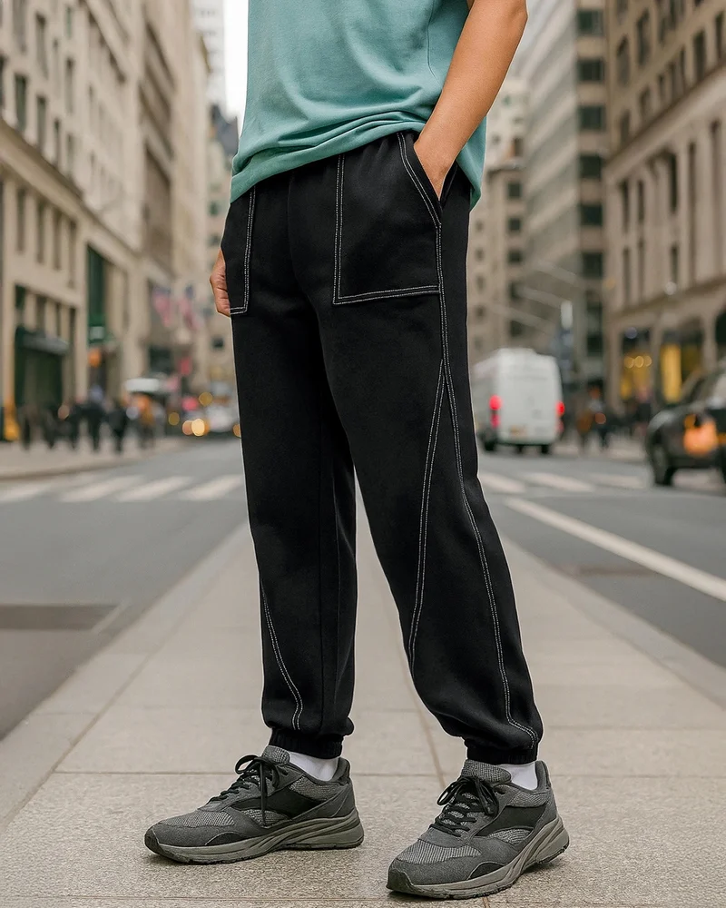 bewakoof Men's Black Oversized Warm Joggers